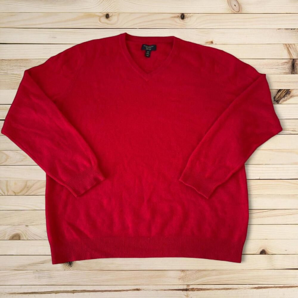 Club Room Mens 100% Cashmere V Neck Sweater Red‎ XXL Luxury Knit